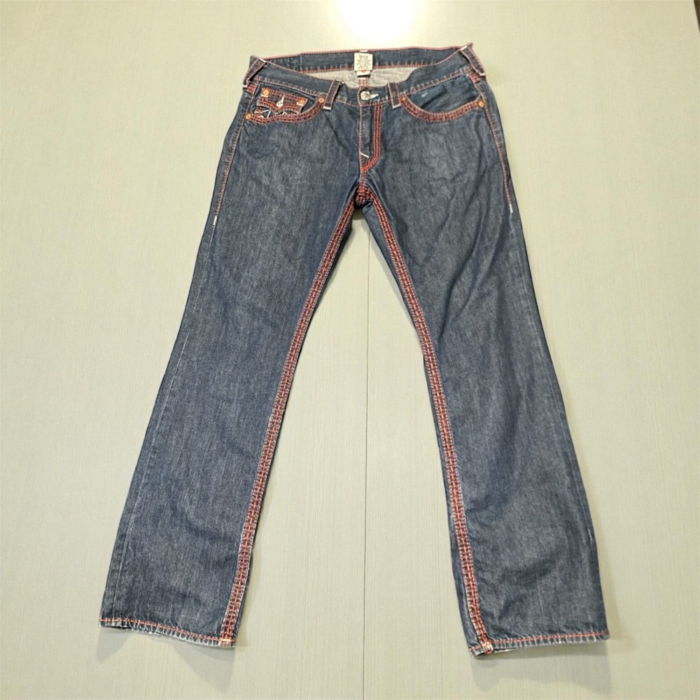 True Religion Dark Blue Jeans with Orange Stitching